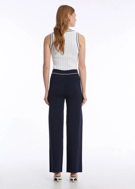 CONTRAST STRIPED NAVY KNIT PANTS - 5