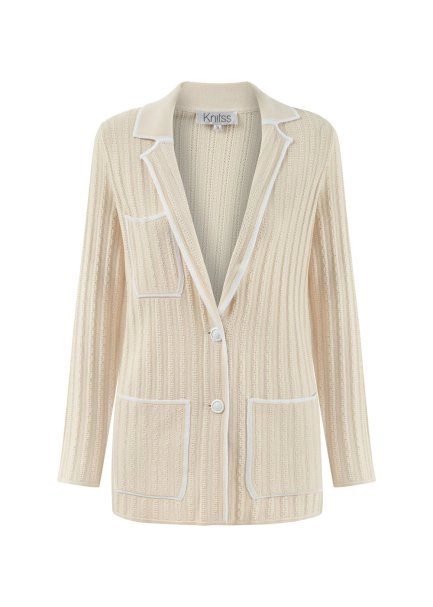 CONTRAST STRIPED SAND KNIT JACKET - 8
