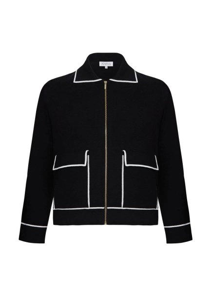 CONTRAST STRIPED SHIRT NECK KNIT JACKET - 8