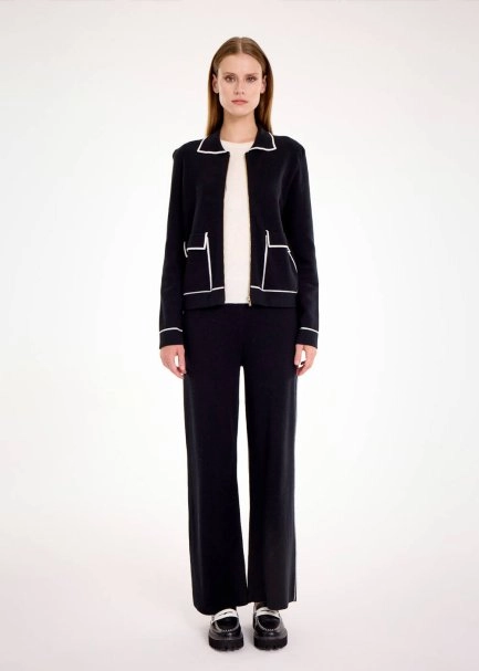 CONTRAST STRIPED SHIRT NECK KNIT JACKET - 2