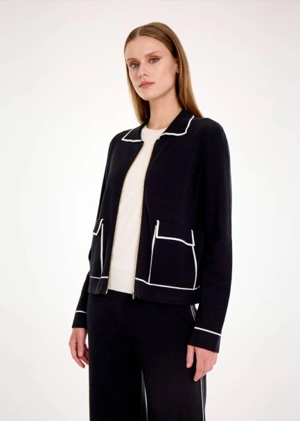 CONTRAST STRIPED SHIRT NECK KNIT JACKET - 3