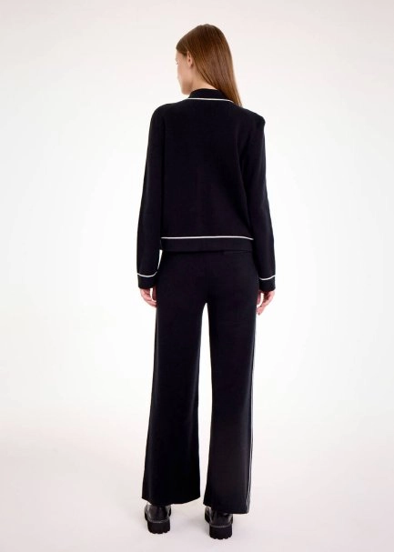 CONTRAST STRIPED SHIRT NECK KNIT JACKET - 7