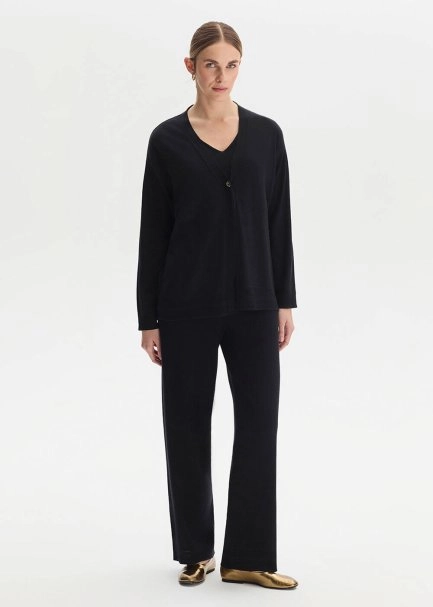 COTTON SILK BLEND BLACK KNIT CARDIGAN - 4