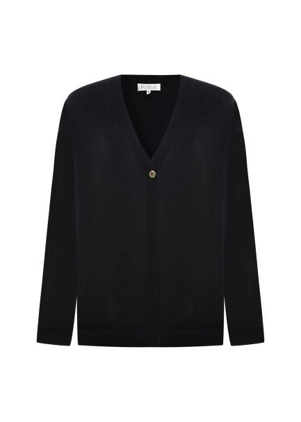 COTTON SILK BLEND BLACK KNIT CARDIGAN - 6