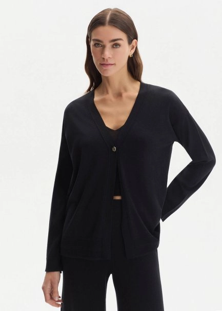 COTTON SILK BLEND BLACK KNIT CARDIGAN - 1
