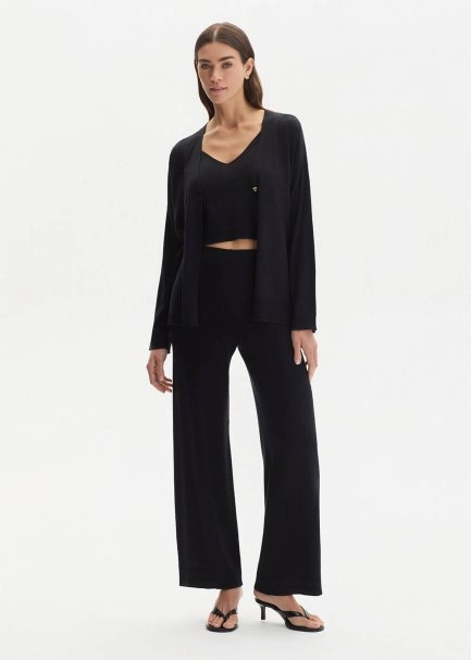 COTTON SILK BLEND BLACK KNIT CARDIGAN - 3