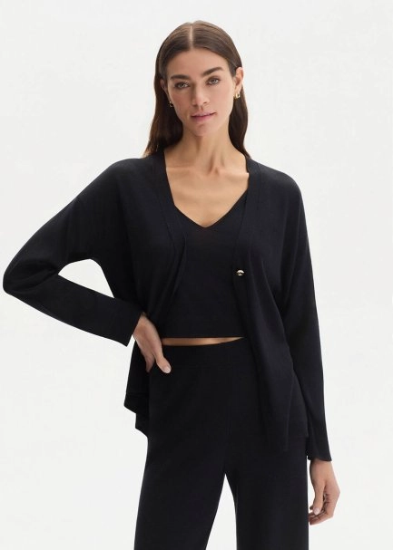 COTTON SILK BLEND BLACK KNIT CARDIGAN - 2