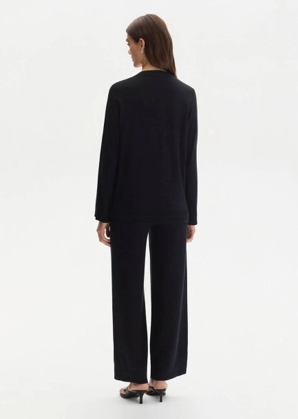 COTTON SILK BLEND BLACK KNIT CARDIGAN - 5