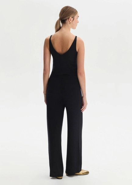 COTTON SILK BLEND BLACK KNIT PANTS - 5