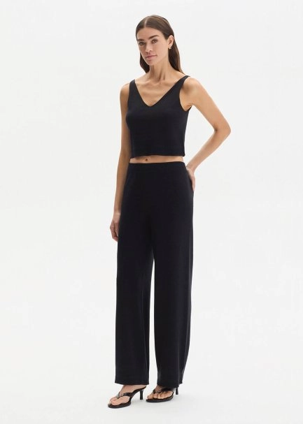COTTON SILK BLEND BLACK KNIT PANTS - 2
