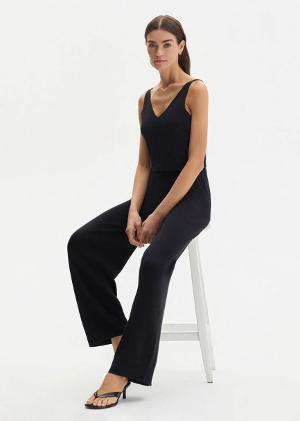COTTON SILK BLEND BLACK KNIT PANTS - 3