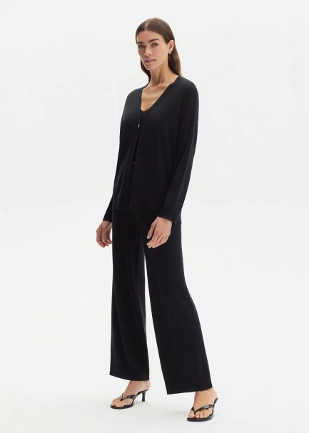 COTTON SILK BLEND BLACK KNIT PANTS - 4