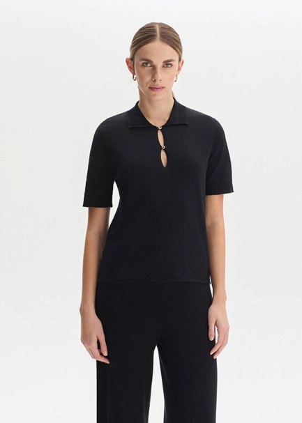 COTTON SILK BLEND BLACK KNIT TOP - 4