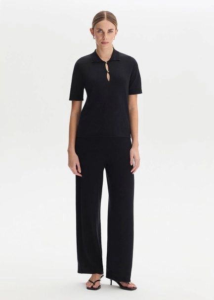 COTTON SILK BLEND BLACK KNIT TOP - 2