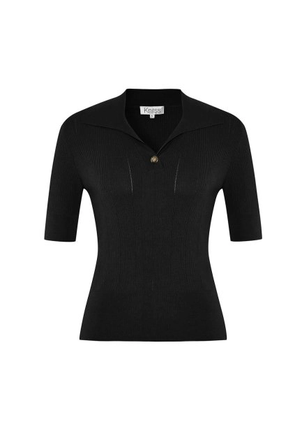 COTTON SILK BLEND BLACK KNIT TOP - 6