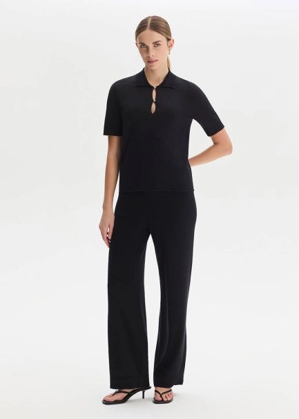 COTTON SILK BLEND BLACK KNIT TOP - 2