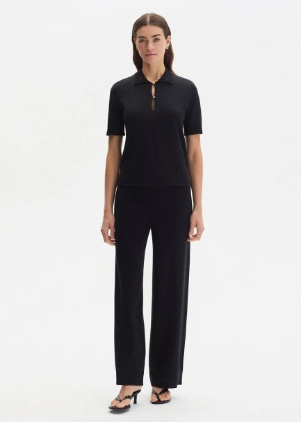 COTTON SILK BLEND BLACK KNIT TOP - 2