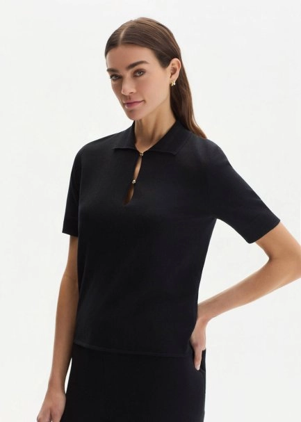 COTTON SILK BLEND BLACK KNIT TOP - 3