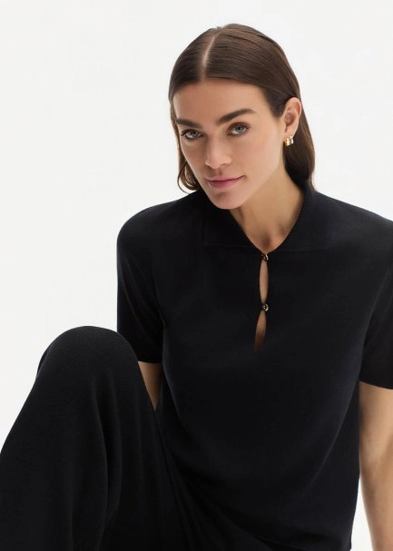 COTTON SILK BLEND BLACK KNIT TOP - 4