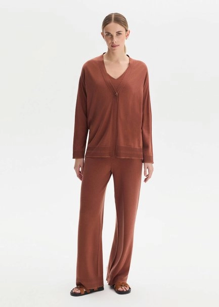 COTTON SILK BLEND CINNAMON KNIT CARDIGAN - 2