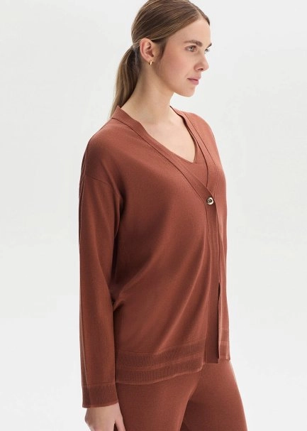 COTTON SILK BLEND CINNAMON KNIT CARDIGAN - 3