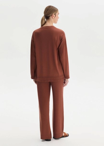 COTTON SILK BLEND CINNAMON KNIT CARDIGAN - 5