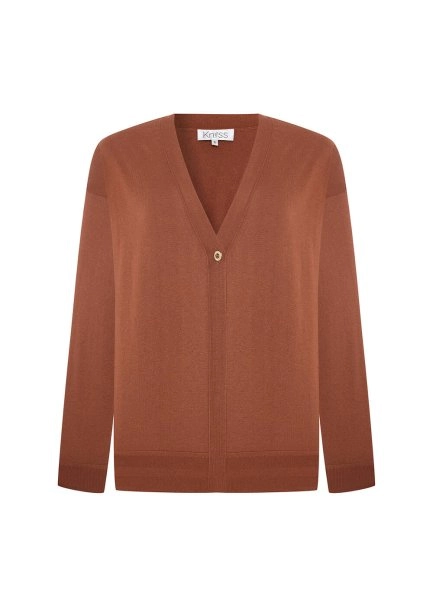 COTTON SILK BLEND CINNAMON KNIT CARDIGAN - 6