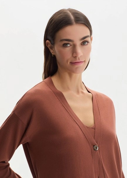 COTTON SILK BLEND CINNAMON KNIT CARDIGAN - 3