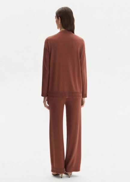 COTTON SILK BLEND CINNAMON KNIT CARDIGAN - 5