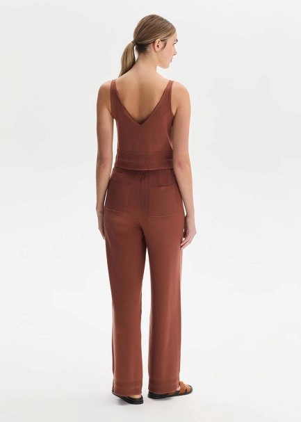COTTON SILK BLEND CINNAMON KNIT PANTS - 5