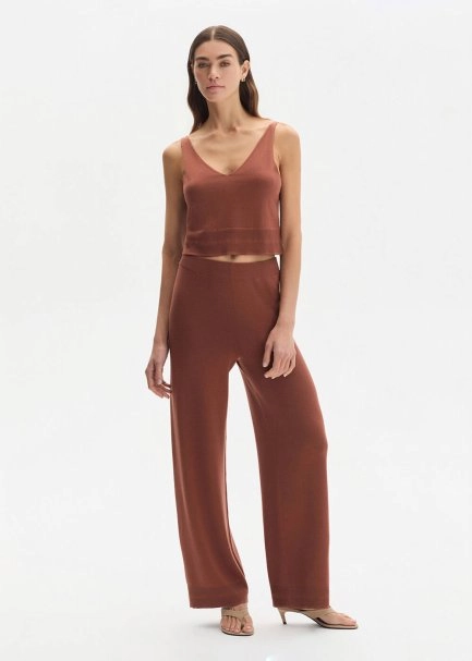 COTTON SILK BLEND CINNAMON KNIT PANTS - 2