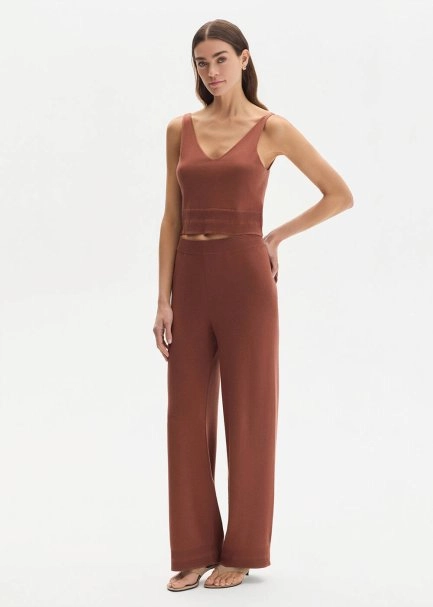 COTTON SILK BLEND CINNAMON KNIT PANTS - 3