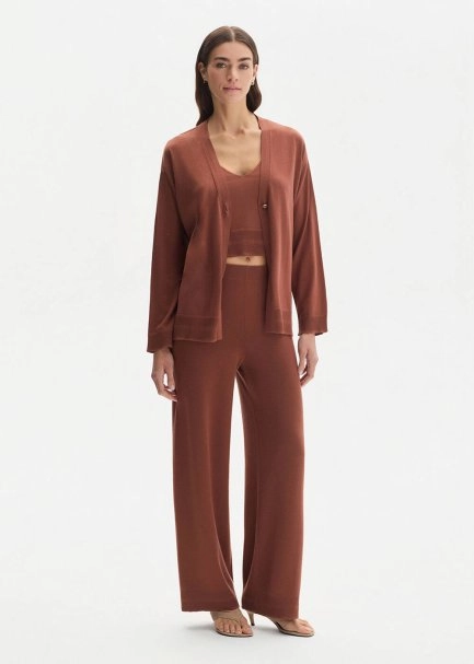 COTTON SILK BLEND CINNAMON KNIT PANTS - 4