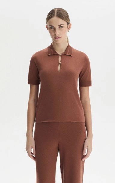 COTTON SILK BLEND CINNAMON KNIT TOP - 4