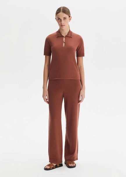 COTTON SILK BLEND CINNAMON KNIT TOP - 2