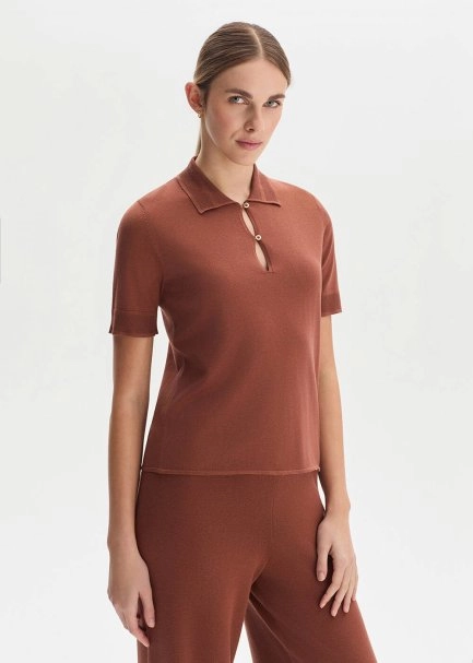 COTTON SILK BLEND CINNAMON KNIT TOP - 1