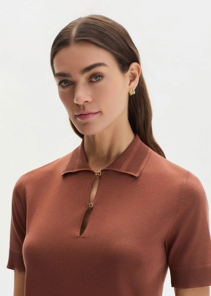 COTTON SILK BLEND CINNAMON KNIT TOP - 3