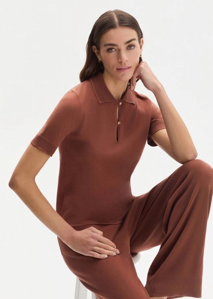 COTTON SILK BLEND CINNAMON KNIT TOP - 4