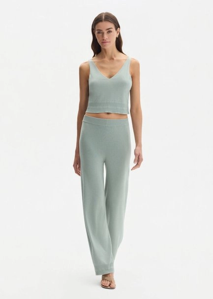 COTTON SILK BLEND CLAY KNIT PANTS - 1