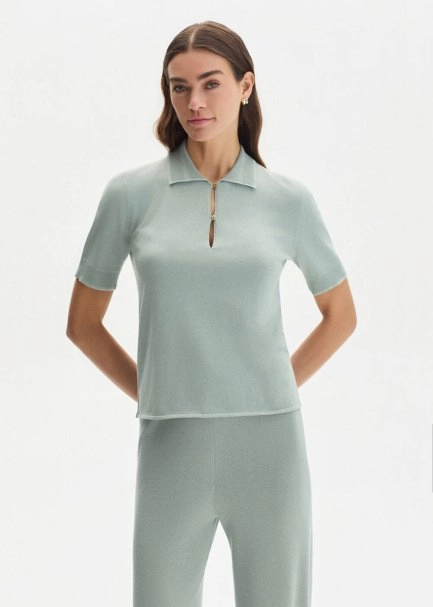 COTTON SILK BLEND CLAY KNIT TOP - 1