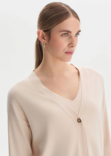 COTTON SILK BLEND NATURAL KNIT CARDIGAN - 2