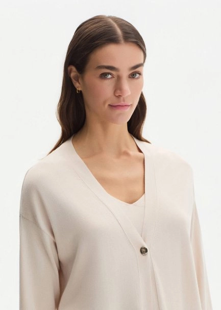 COTTON SILK BLEND NATURAL KNIT CARDIGAN - 4