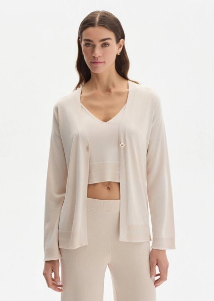 COTTON SILK BLEND NATURAL KNIT CARDIGAN - 2