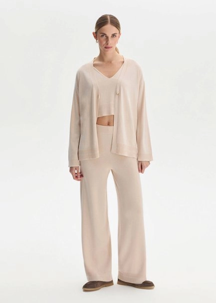 COTTON SILK BLEND NATURAL KNIT PANTS - 3