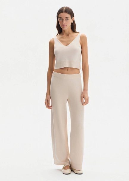 COTTON SILK BLEND NATURAL KNIT PANTS - 1