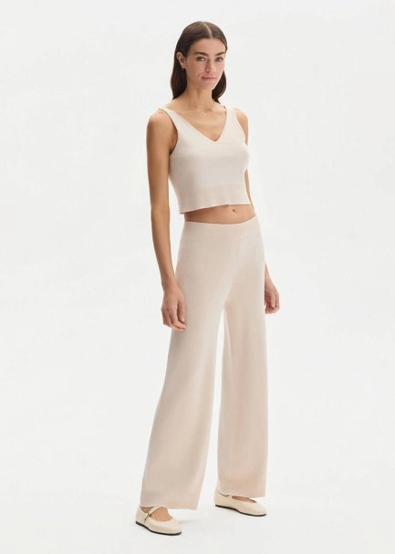 COTTON SILK BLEND NATURAL KNIT PANTS - 2