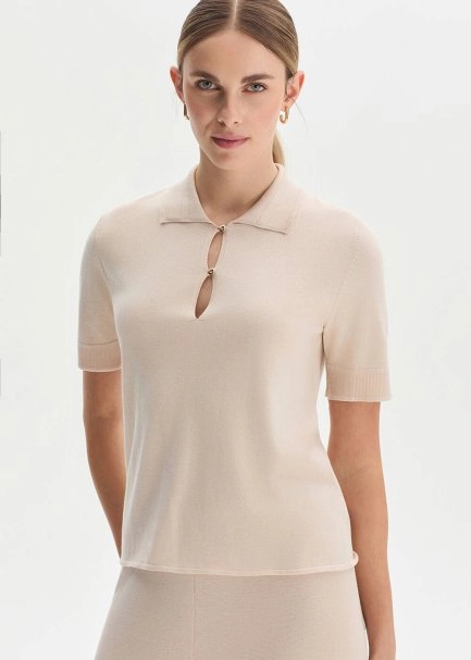 COTTON SILK BLEND NATURAL KNIT TOP - 1