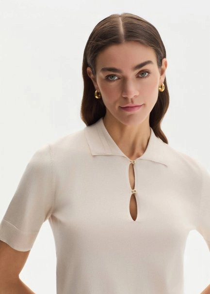 COTTON SILK BLEND NATURAL KNIT TOP - 1