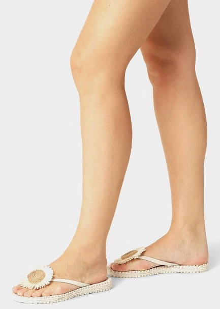Cream Flower Detail Flip-Flops - ILSE JACOBSEN - 6