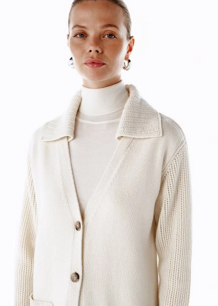 CREAM ORGANIC COTTON CASHMERE BLEND KNIT CARDIGAN - 1